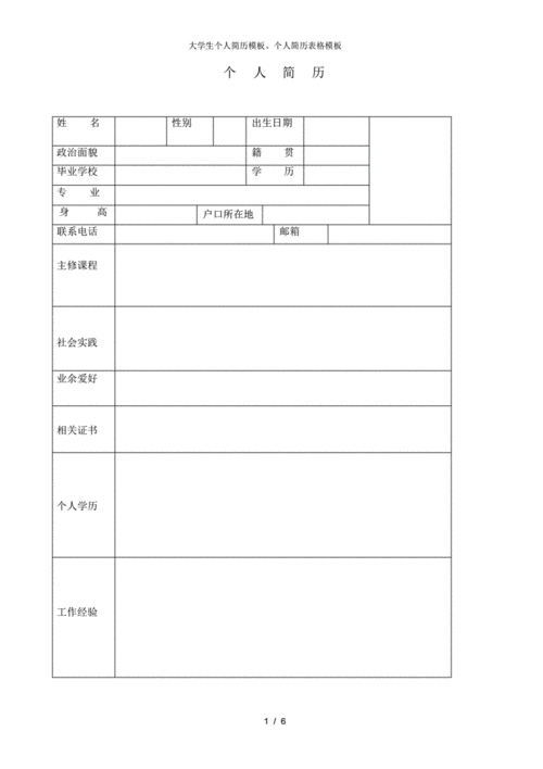 大学生个人简历,大学生个人简历模板