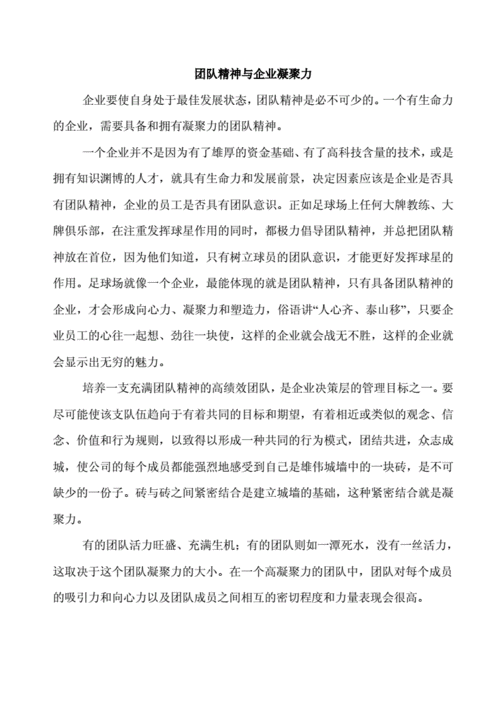 团队精神与企业凝聚力,团队精神与企业凝聚力论文