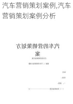 汽车营销策划案例,汽车营销策划案例分析